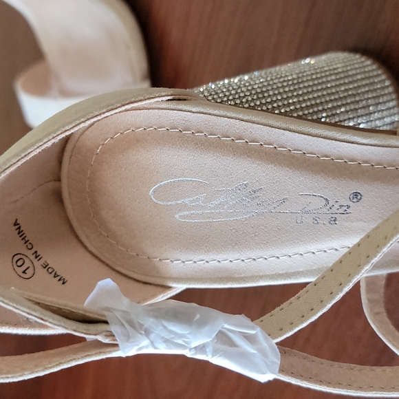 💙2xHP💙 Cathy Din Yamka-9 Nude Open-Toe Rhinestone Block Heels 10 - Picture 9 of 16